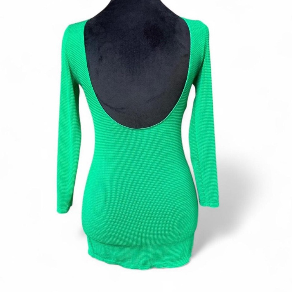 Bright Green Y2K Streetwear Long Sleeve Mesh Bodycon Mini Dress